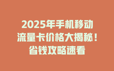 2025年手机移动流量卡价格大揭秘！省钱攻略速看