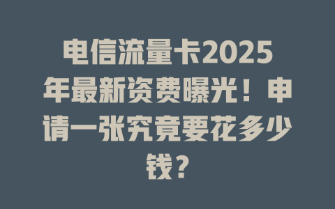 电信流量卡2025年最新资费曝光！申请一张究竟要花多少钱？