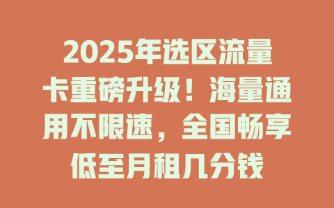2025年选区流量卡重磅升级！海量通用不限速，全国畅享低至月租几分钱
