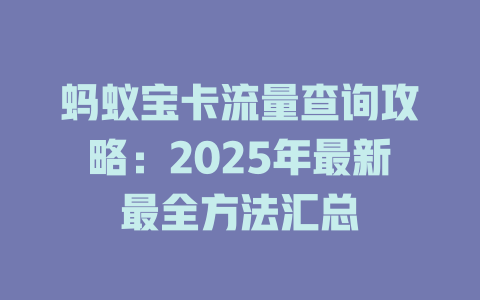蚂蚁宝卡流量查询攻略：2025年最新最全方法汇总