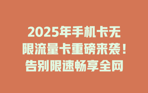 2025年手机卡无限流量卡重磅来袭！告别限速畅享全网