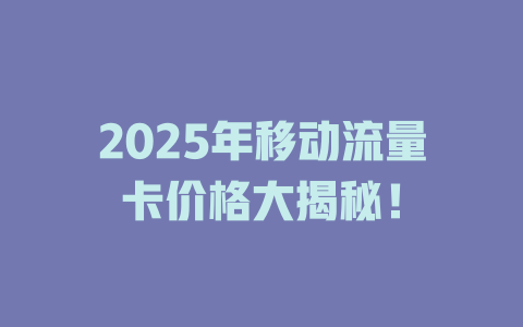 2025年移动流量卡价格大揭秘！