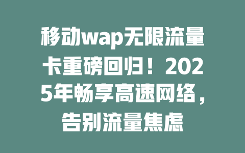 移动wap无限流量卡重磅回归！2025年畅享高速网络，告别流量焦虑