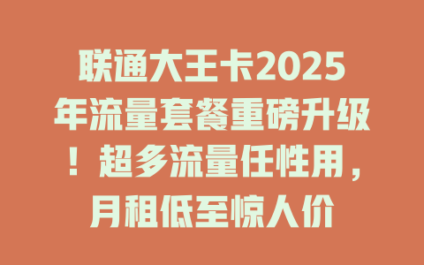 联通大王卡2025年流量套餐重磅升级！超多流量任性用，月租低至惊人价