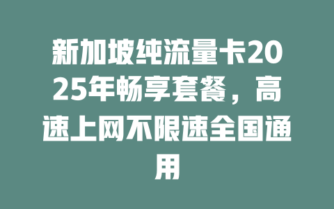 新加坡纯流量卡2025年畅享套餐，高速上网不限速全国通用