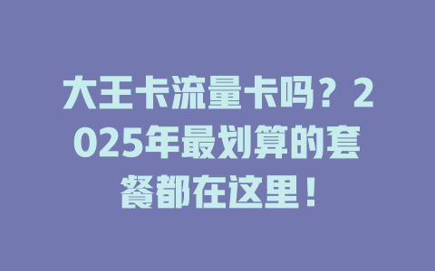 大王卡流量卡吗？2025年最划算的套餐都在这里！