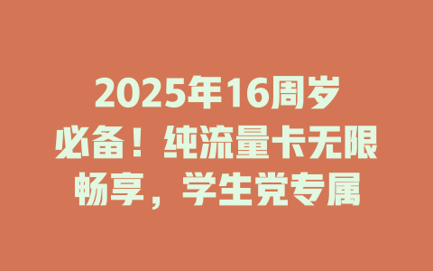 2025年16周岁必备！纯流量卡无限畅享，学生党专属