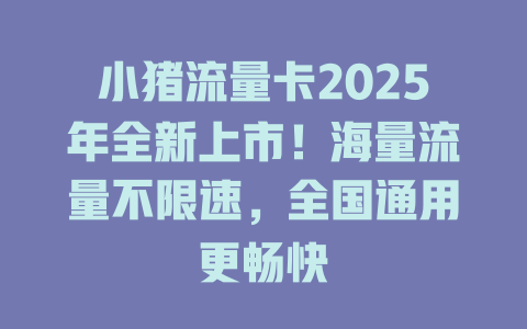 小猪流量卡2025年全新上市！海量流量不限速，全国通用更畅快