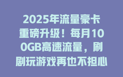 2025年流量豪卡重磅升级！每月100GB高速流量，刷剧玩游戏再也不担心！