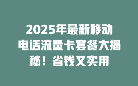 2025年最新移动电话流量卡套餐大揭秘！省钱又实用