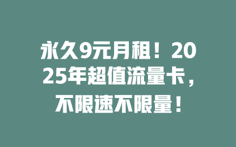 永久9元月租！2025年超值流量卡，不限速不限量！
