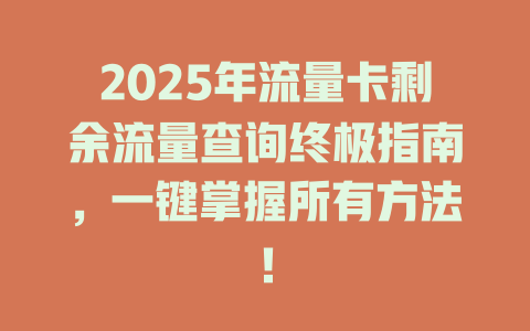 2025年流量卡剩余流量查询终极指南，一键掌握所有方法！