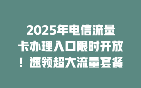 2025年电信流量卡办理入口限时开放！速领超大流量套餐