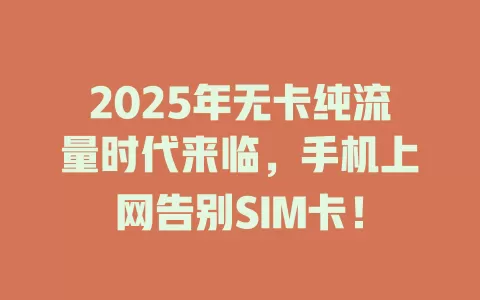 2025年无卡纯流量时代来临，手机上网告别SIM卡！