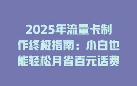 2025年流量卡制作终极指南：小白也能轻松月省百元话费