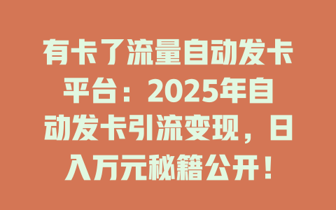有卡了流量自动发卡平台：2025年自动发卡引流变现，日入万元秘籍公开！