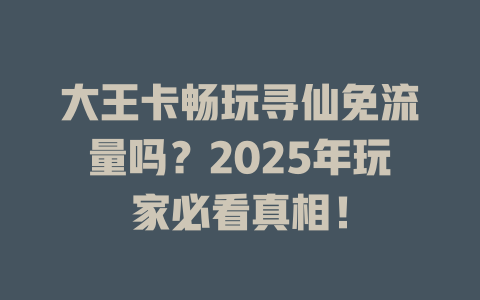 大王卡畅玩寻仙免流量吗？2025年玩家必看真相！