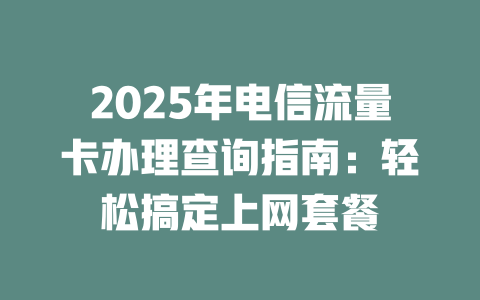 2025年电信流量卡办理查询指南：轻松搞定上网套餐