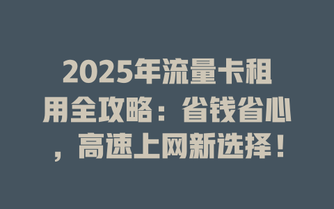 2025年流量卡租用全攻略：省钱省心，高速上网新选择！