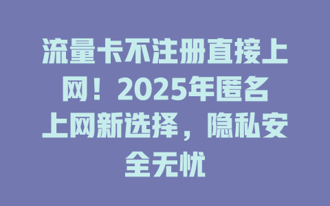流量卡不注册直接上网！2025年匿名上网新选择，隐私安全无忧