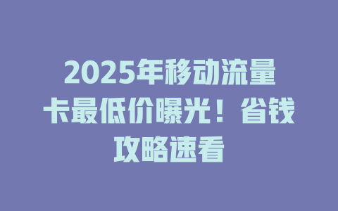 2025年移动流量卡最低价曝光！省钱攻略速看