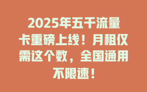 2025年五千流量卡重磅上线！月租仅需这个数，全国通用不限速！
