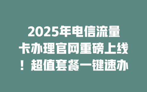 2025年电信流量卡办理官网重磅上线！超值套餐一键速办