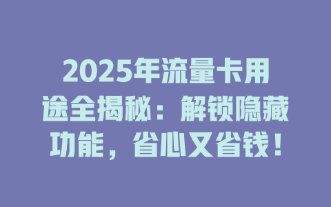 2025年流量卡用途全揭秘：解锁隐藏功能，省心又省钱！