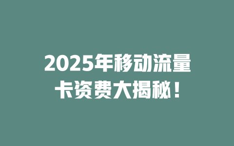2025年移动流量卡资费大揭秘！