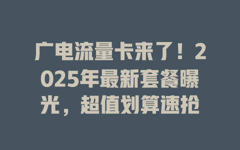 广电流量卡来了！2025年最新套餐曝光，超值划算速抢