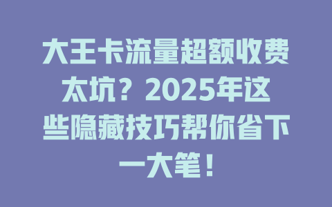 大王卡流量超额收费太坑？2025年这些隐藏技巧帮你省下一大笔！