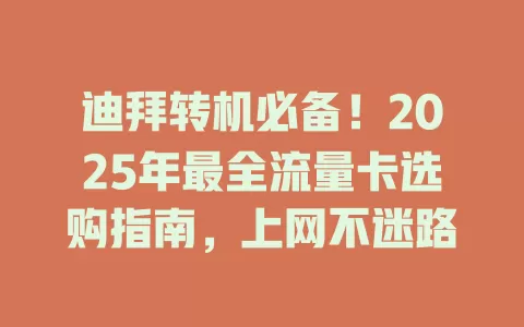 迪拜转机必备！2025年最全流量卡选购指南，上网不迷路