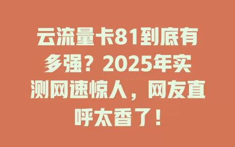 云流量卡81到底有多强？2025年实测网速惊人，网友直呼太香了！