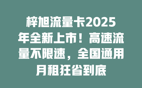 梓旭流量卡2025年全新上市！高速流量不限速，全国通用月租狂省到底