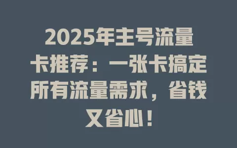 2025年主号流量卡推荐：一张卡搞定所有流量需求，省钱又省心！
