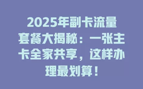 2025年副卡流量套餐大揭秘：一张主卡全家共享，这样办理最划算！