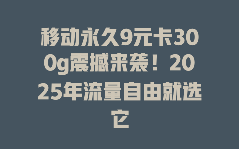 移动永久9元卡300g震撼来袭！2025年流量自由就选它