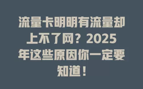 流量卡明明有流量却上不了网？2025年这些原因你一定要知道！