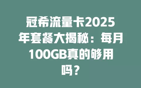 冠希流量卡2025年套餐大揭秘：每月100GB真的够用吗？