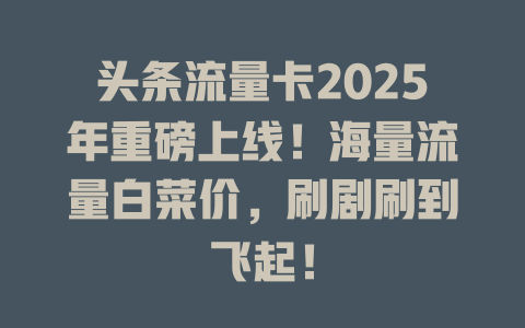 头条流量卡2025年重磅上线！海量流量白菜价，刷剧刷到飞起！