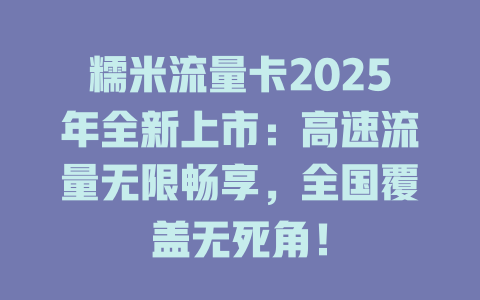 糯米流量卡2025年全新上市：高速流量无限畅享，全国覆盖无死角！