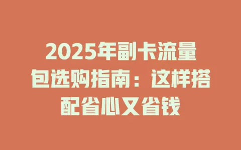2025年副卡流量包选购指南：这样搭配省心又省钱