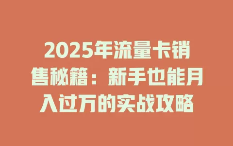 2025年流量卡销售秘籍：新手也能月入过万的实战攻略