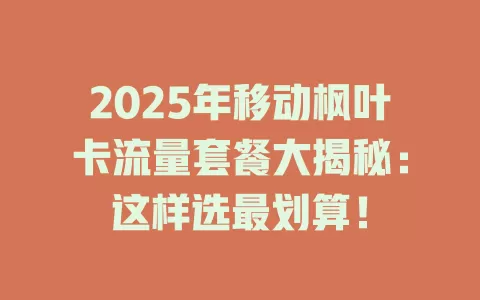 2025年移动枫叶卡流量套餐大揭秘：这样选最划算！