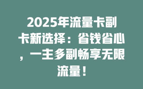 2025年流量卡副卡新选择：省钱省心，一主多副畅享无限流量！