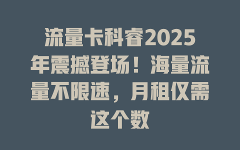 流量卡科睿2025年震撼登场！海量流量不限速，月租仅需这个数