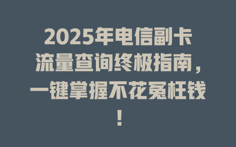 2025年电信副卡流量查询终极指南，一键掌握不花冤枉钱！