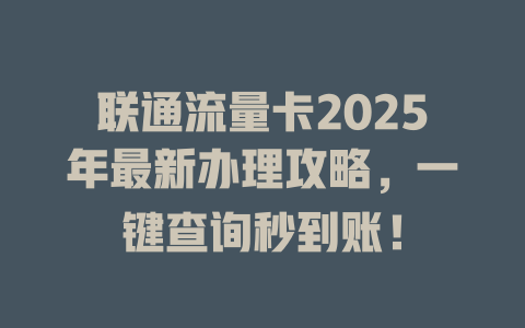 联通流量卡2025年最新办理攻略，一键查询秒到账！