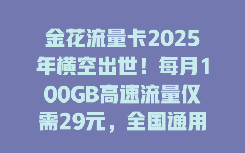 金花流量卡2025年横空出世！每月100GB高速流量仅需29元，全国通用不限速，人手必备的省钱神器！
