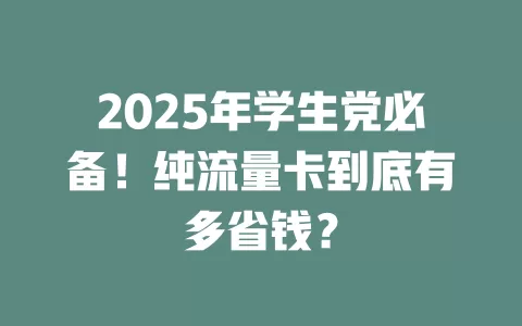 2025年学生党必备！纯流量卡到底有多省钱？